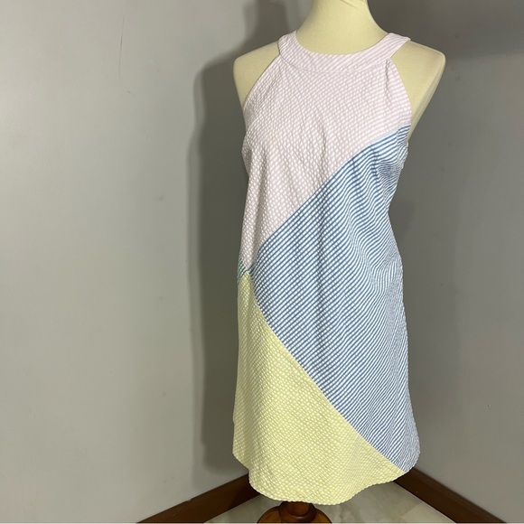 Vineyard Vines Kentucky Derby Seersucker Patchwork Preppy Pastel Midi Dress Blue - Picture 5 of 13